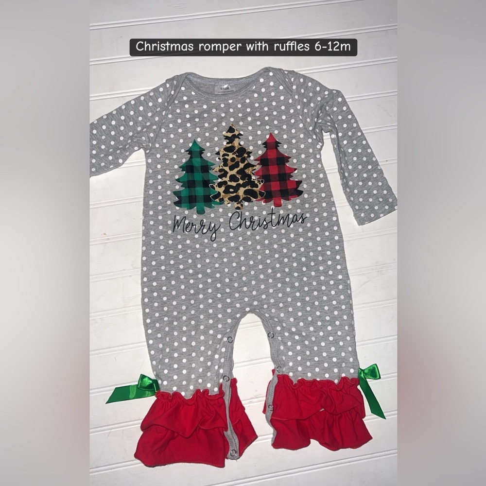 Gray Polka Dot Christmas Tree Kids One Piece
